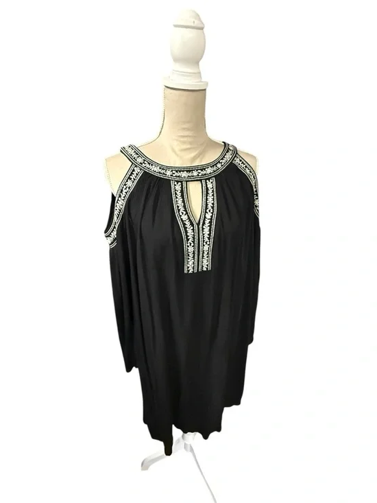 Time and Tru Black Cold-Shoulder Embellished Mini Dress - Picture 3 of 8